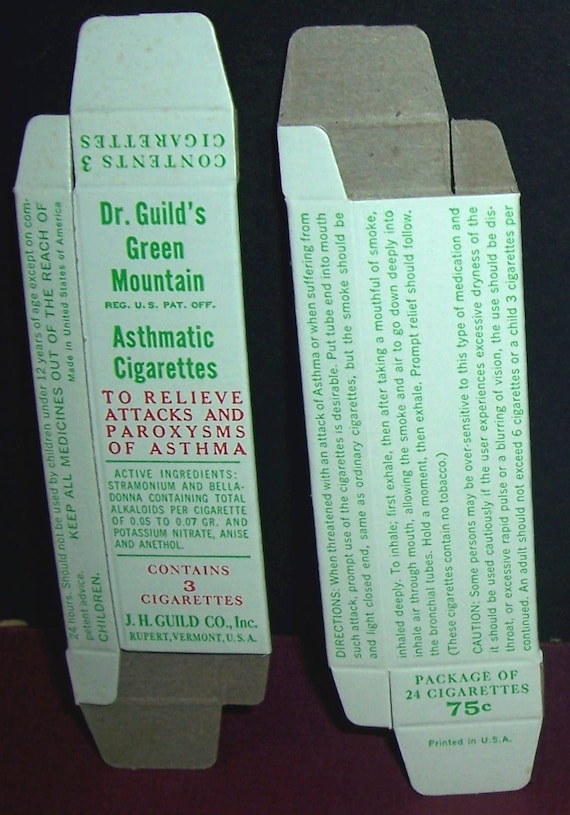 2 Unused 1930s Dr. Guild's Asthmatic Cigarettes Boxes