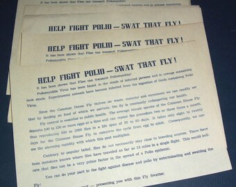 8 circa 1919 polio defense flyers -- swat that fly
