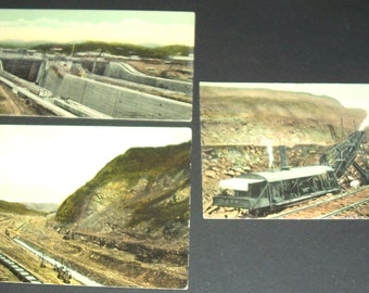 3 circa 1913 postcards, Panama Canal construction