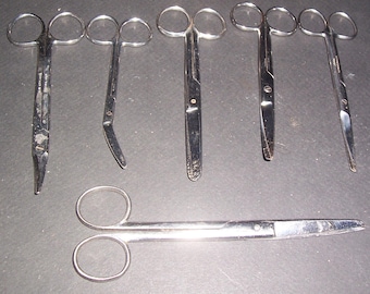 11 vintage medical scissors, stainless