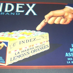 Vintage unused Index lemons crate label