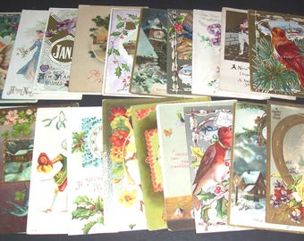 Large lot of vintage New Year postcards
