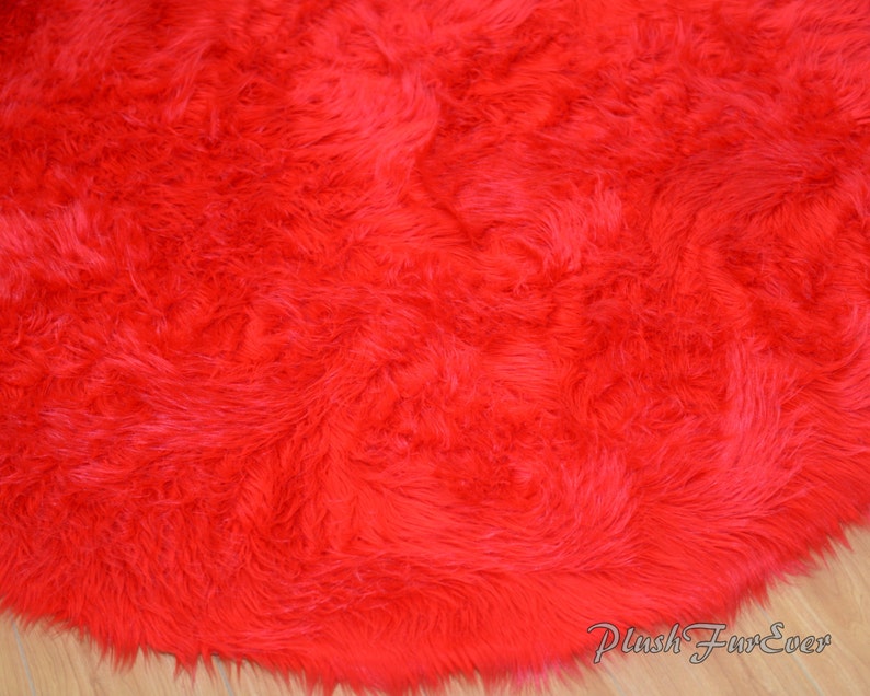 Bright Red faux fur throw area rug round rug boy girl kids Etsy