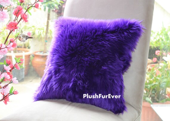 One Pair 17x17 Purple Luxury Shaggy Fur Pillows Etsy