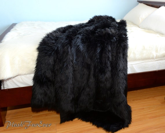Throws Black Premium Faux Fur Throw Blankets Shaggy Fake Fur Etsy