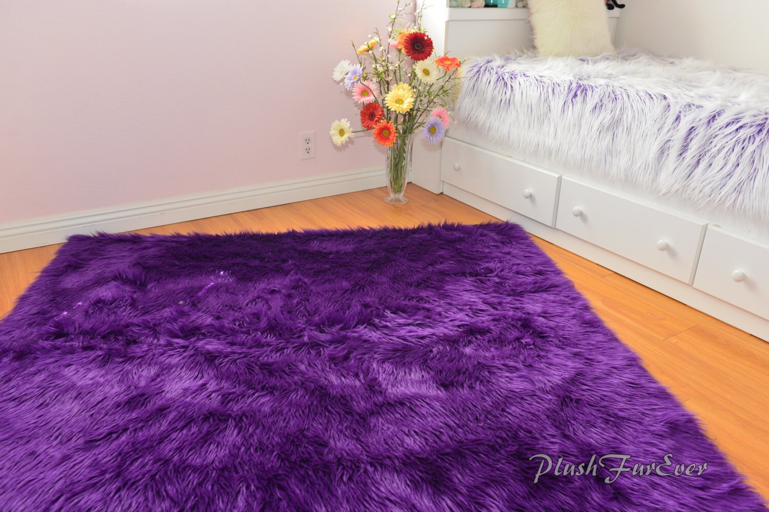 Luxurious Purple Shaggy Fur Rectangle Area Rug Sheepskin Baby Etsy