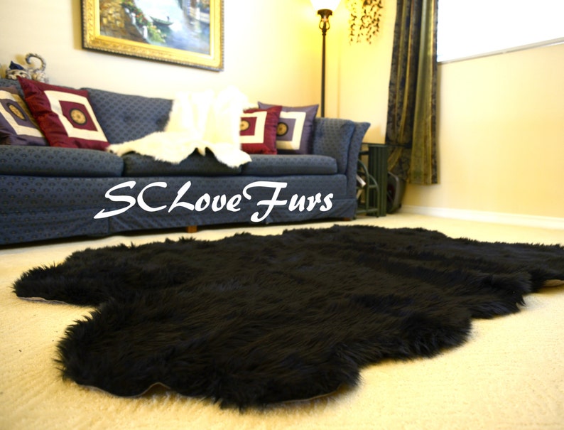 2 X 4 Large Sheepskin Area Faux Fur Rug Black