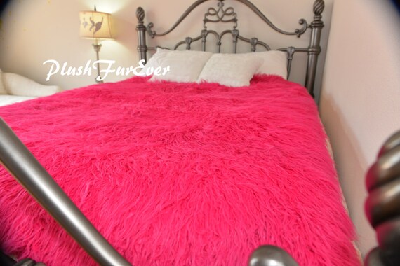 Fuchsia Hot Pink Mongolian Furs Luxurious Shaggy Bedding Etsy