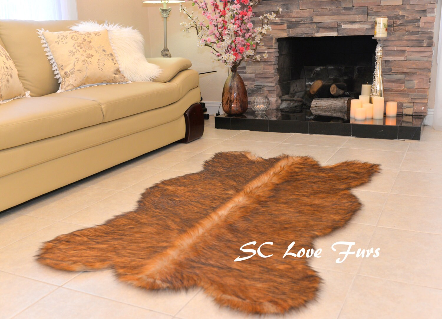 36 48 58 Grizzly Bearskin Faux Fur Bear Shape Rug Handmade USA Custom