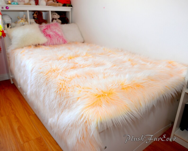 Mongolian Faux Fur Bedding Yellow White Plush Soft Comforters Bed Blanket Luxury Home Decor