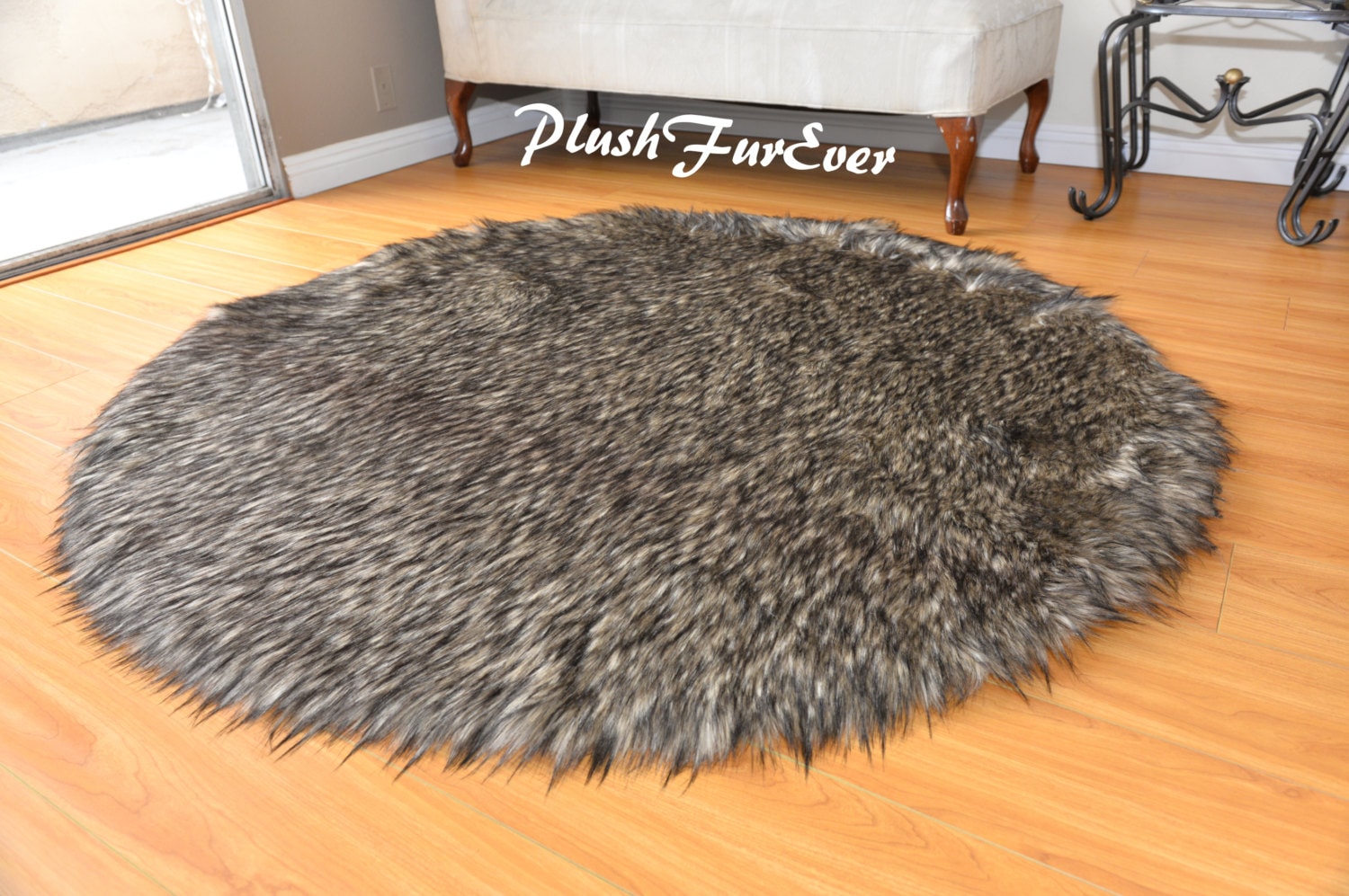 Black Tip Coyote Faux Fur Round Area Rug Diameter Exotic Lodge Etsy