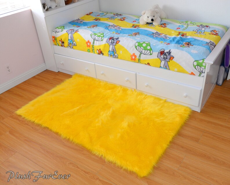 Sunshine yellow bright faux fur throw rug beautiful boy girl Etsy