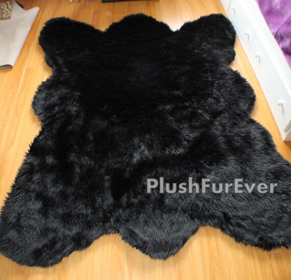 5 X 7 Black Bear Faux Fur Rug Fake Animal Skin