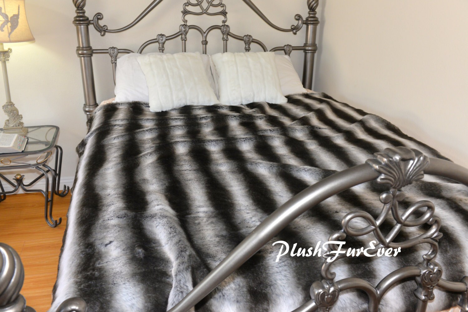 Faux Fur Bedspread Coverlets Kings Size Gray Silver Black Etsy