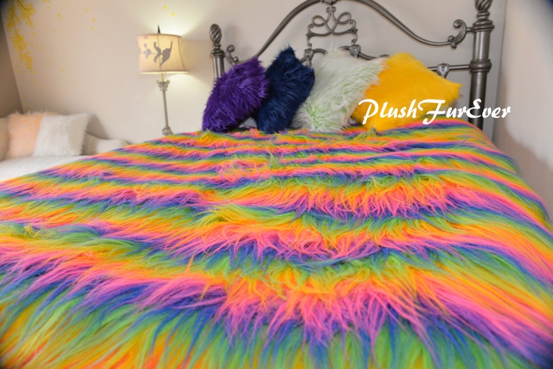 Bright Rainbow Faux Fur Long Pile Luxurious Soft Furry Etsy