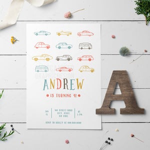 Vintage Race Cars Birthday Invitation / Cars Invitation/ Classic and Retro Cars/ Race Car Birthday / Cars Party / Car Boys Invitations