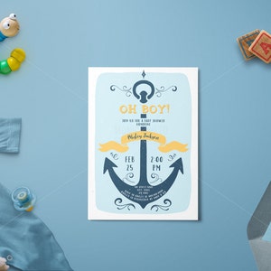 Oh boy Nautical Baby Shower invitation/ Couples shower invite/ Navy blue baby boy shower/ Anchor printable invitation/ baby boy invitation