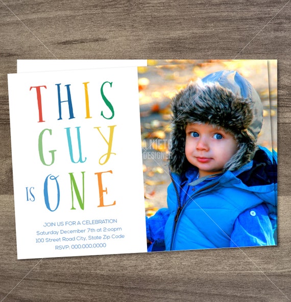 Printable "This guy is one" birthday invitation / First Birthday/ Boys Invitations /Turning one Il_570xn
