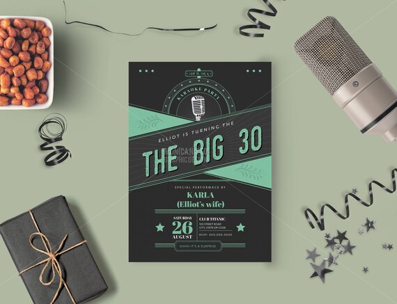30th Birthday Invitation / 40th / 50th / 60th / Surprise Party Invitation/ Retro Invite/ Cheers and Beers to 30 Years/ Karaoke Invitation Il_570xn