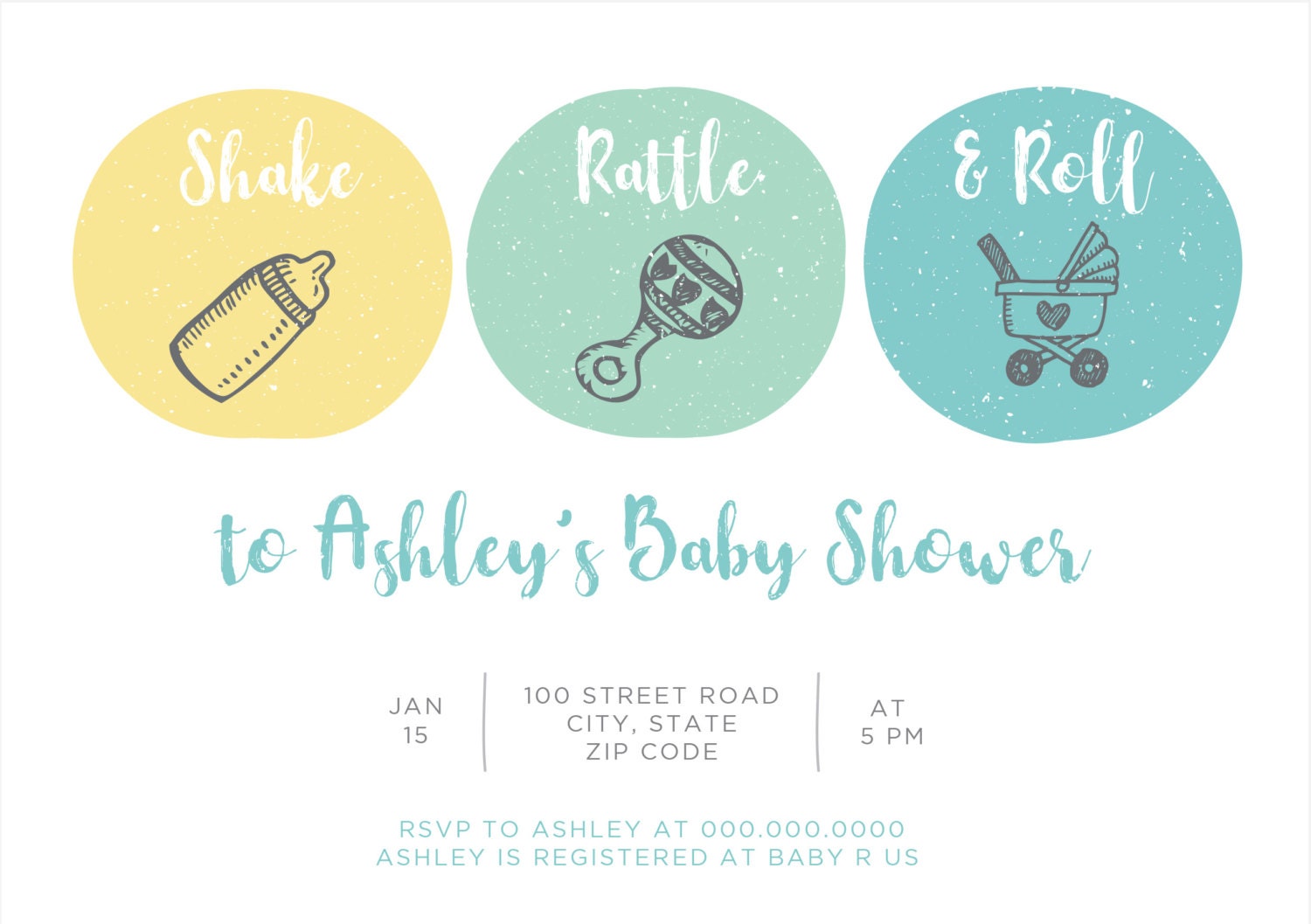 Shake Rattle and Roll Invitation/ Boy and Girl Invitation/ Baby Shower ...