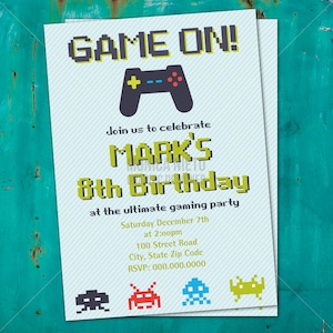 Printable Video Game Birthday Invitation/ 8 bit Invitation/ Gaming Invitations/ Gaming Party Invitation/ Game Truck Invitation image 1