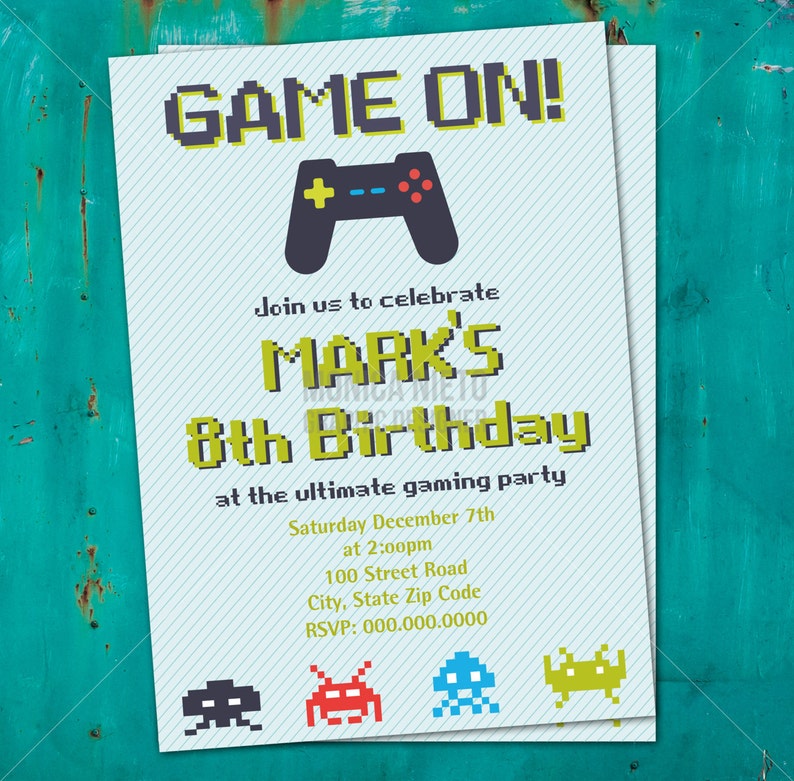 Printable Video Game Birthday Invitation/ 8 bit Invitation/ Gaming Invitations/ Gaming Party Invitation/ Game Truck Invitation image 1