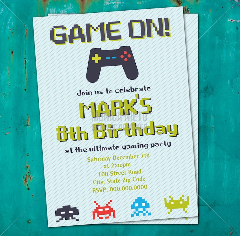 Printable Video Game Birthday Invitation/ 8 bit Invitation/ Gaming Invitations/ Gaming Party Invitation/ Game Truck Invitation image 1