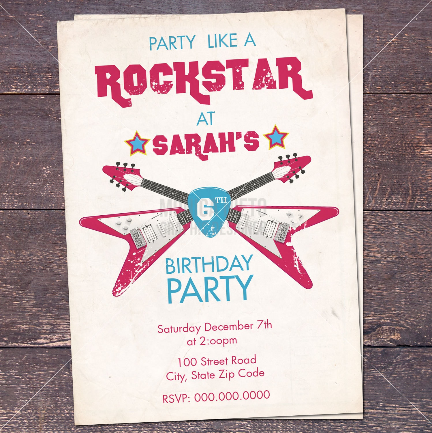 Printable Guitar Rockstar Birthday Party Invitation/ Guitar Etsy