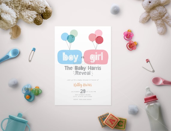 Gender Reveal Invitation/ Balloon Gender Reveal Party/ Gender Reveal/ Boy Or Girl/ Gender Reveal Party Invitation Il_570xn