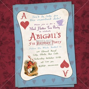 Custom Printable Alice in Wonderland Invitation / Mad Hatter Tea Party/ Girls Invitation