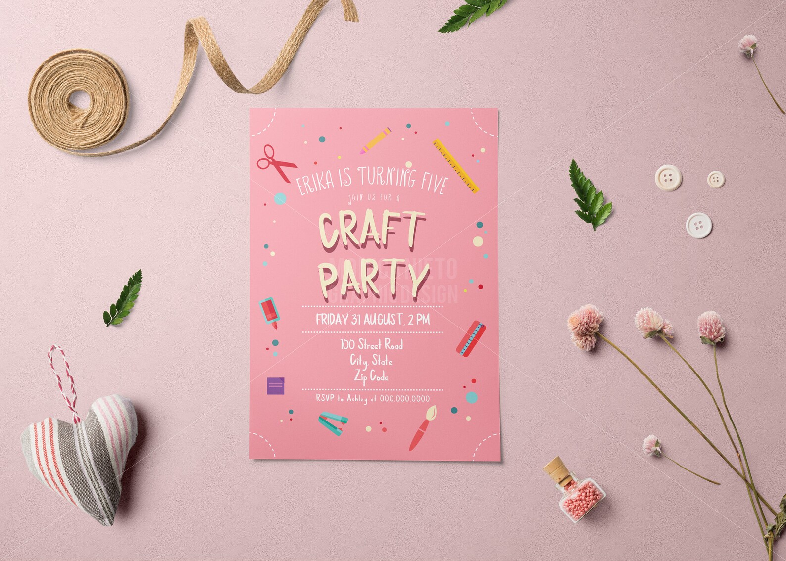 Arts & Crafts Birthday Party Invite/ Paint Party Invitation/ Craft