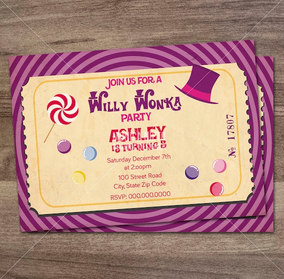 Willy Wonka Birthday Party Invitation Charlie And The Etsy