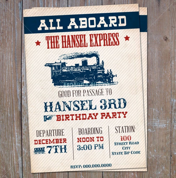 Printable Vintage Steam Train Birthday Invitation/ Boys Invitations