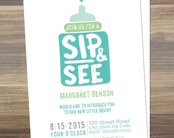 Printable Sip and See Baby Shower Invitation/ Boy or Girl Invitation