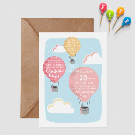 Printable Hot air balloon Baby Shower invitation /Custom Invitation /Boy and Girl /Birthday Invitation Il_570xn