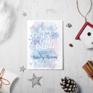 Printable Baby It's Cold Outside/ Winter Woodland Girl and Boy Birthday Invitation/ Baby Shower Invitation/ Snowflake Invite/1st Birthday image 1