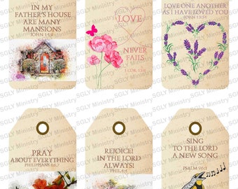 Vintage Scripture Journaling Tags-Six (6) Printable with Bonus Lace Background sheet. Digital Download