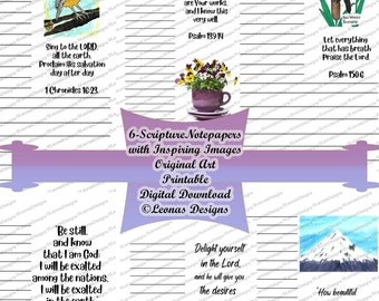 Scripture Stationery with Inspiring original images and scriptures - Six (6) different pages - Printable- Digital Download.