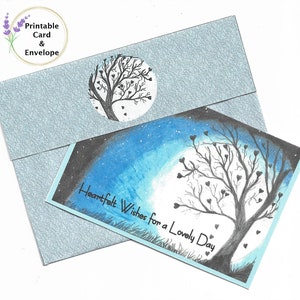 Arbre de coeurs « Vœux du sincère » carte imprimable et enveloppe personnalisée, format A6, format A6, téléchargement numérique