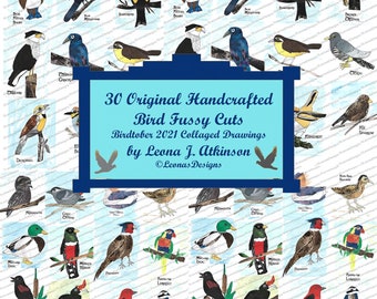 Birds Fussy Cuts, 30-Hand Drawn, Painted, Collaged, Junk Journal Ephemera-Pintable-Digital Download