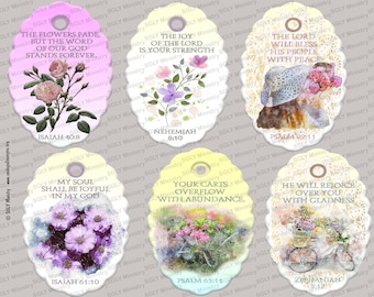 Floral Scripture Journaling Tags – Printable Scalloped Ephemera (Digital Download)