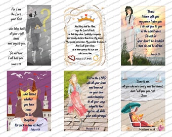 Scripture Journaling Cards -Six (6) Handmade Printable- Digital Download with Bonus Lined Background sheet.