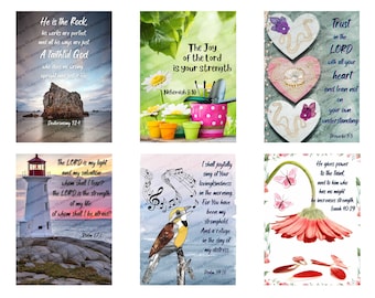 Scripture Journaling Cards -Six (6) Handmade Printable- Digital Download with Bonus Lined Background sheet.
