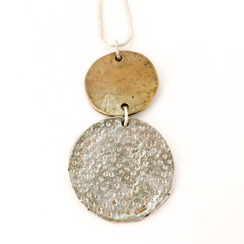 Metal Pendant Necklace Necklace Art Jewellery Handmade Metallic Minimalist Modern Jewellery Rustic Metal Raw Simple Shapes