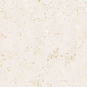 May include: A seamless pattern with a white background and a random scattering of small gold and white dots.