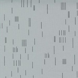 May include: A light gray fabric with a repeating pattern of black vertical lines of varying lengths.