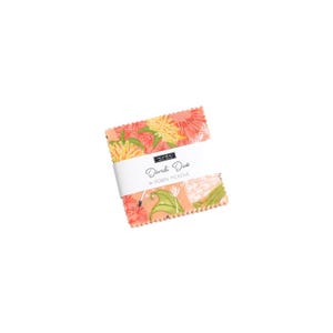 May include: A stack of fabric squares with a floral pattern in shades of peach, yellow, and green. The fabric is wrapped with a white band that reads "Dandi Duo by Robin Pickens."