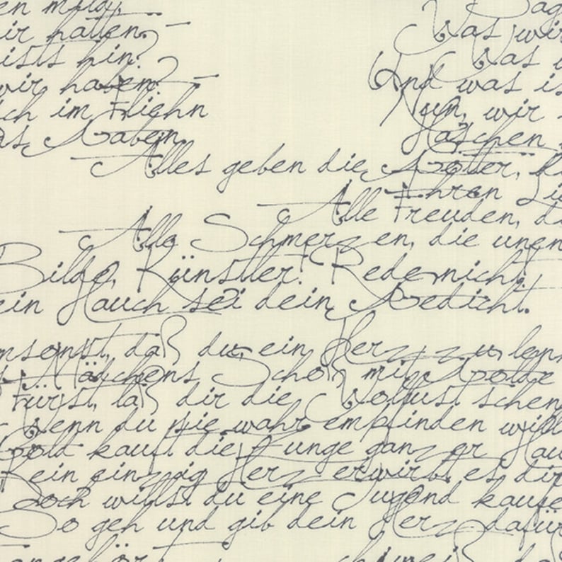 May include: A close-up of a handwritten note on a cream-coloured paper background. The note is written in black ink and features a variety of cursive script styles. The text includes the words "Alles geben die" and "Alle Freuden".