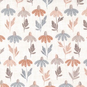 May include: A repeating pattern of stylized flowers and leaves in shades of orange, gray, and pink on a cream-colored background. The floral design has a hand-drawn aesthetic, with each element outlined in a darker shade.
