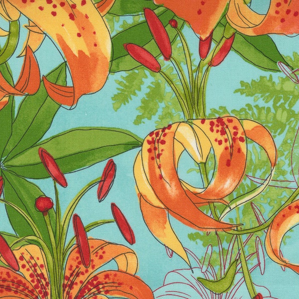 1/2 Yard - Carolina Lilies - Aqua - Robin Pickens - Moda - Fabric Yardage - 48700 19